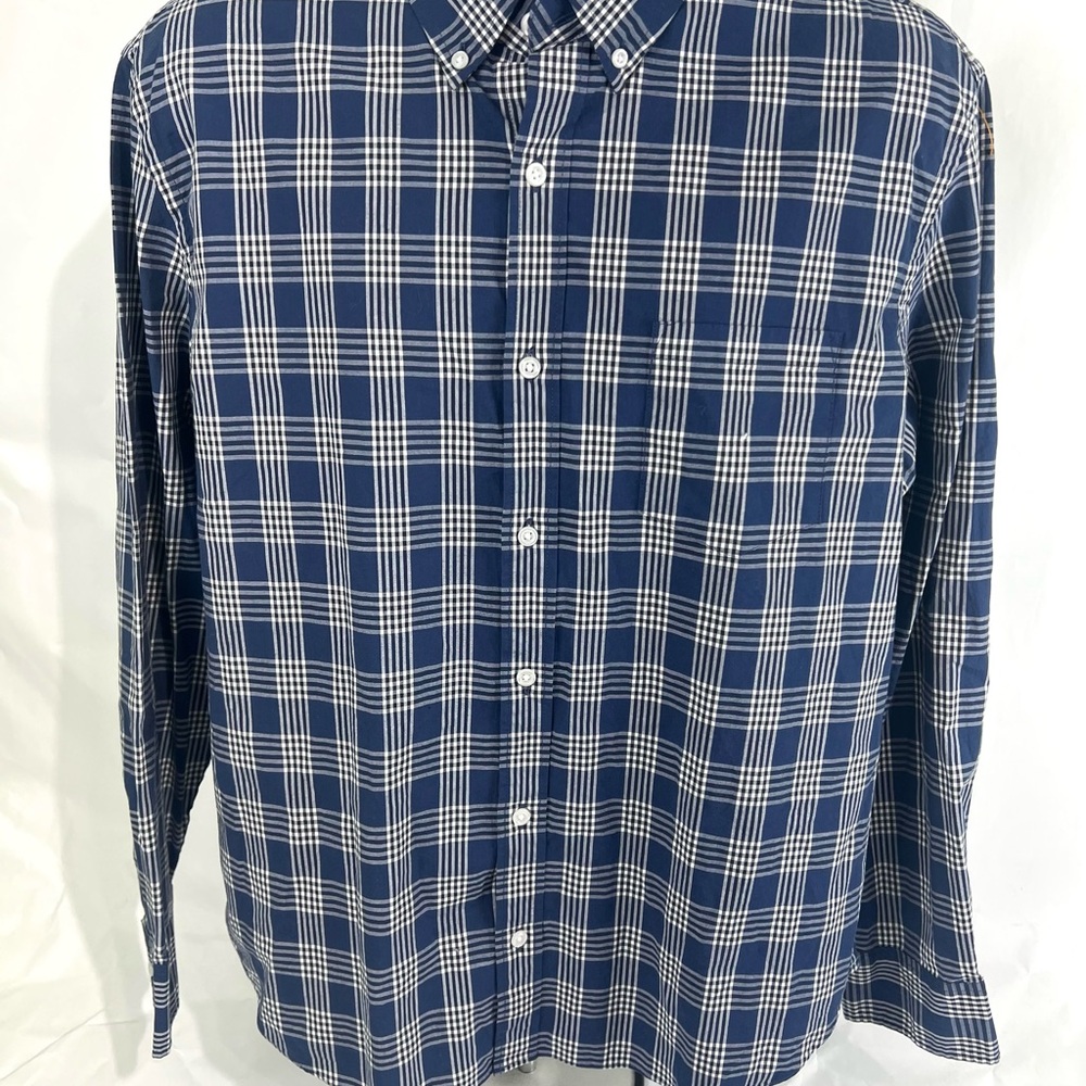 J Crew Button Down Men's Blue Plaid Shirt Long‎ Sleeve slim Untucked